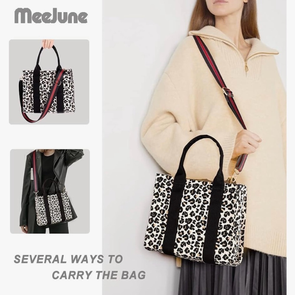 Leopard Print Tote Bag with Black Accents - Picture 5 of 5